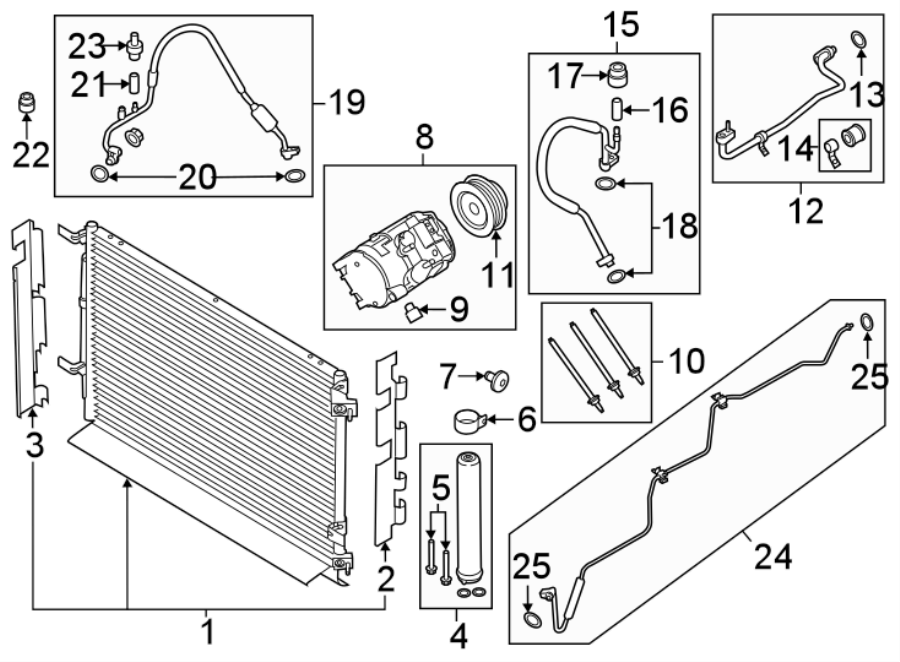 Diagram AIR CONDITIONER & HEATER. COMPRESSOR & LINES. CONDENSER. for your 2015 Ford Transit-350 HD   