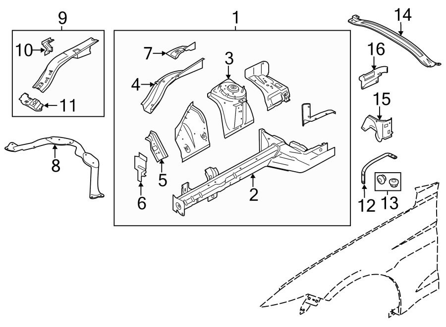 Diagram Fender. Structural components & rails. for your 2018 Lincoln MKZ   