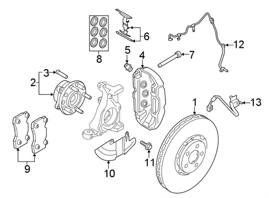 Diagram Front suspension. Brake components. for your 2019 Ford F-150 3.5L EcoBoost V6 A/T 4WD XLT Extended Cab Pickup Fleetside 