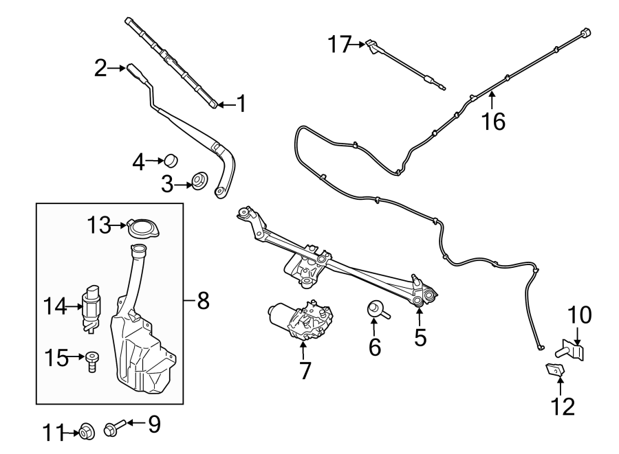 Diagram WINDSHIELD. WIPER & WASHER COMPONENTS. for your 2016 Lincoln MKZ Black Label Sedan  