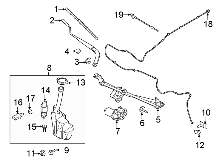 Diagram WINDSHIELD. WIPER & WASHER COMPONENTS. for your 2015 Lincoln MKZ   