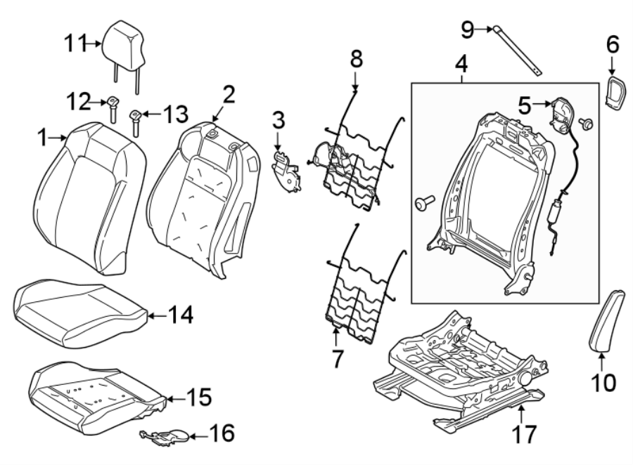 Diagram SEATS & TRACKS. FRONT SEAT COMPONENTS. for your Ford Mustang  