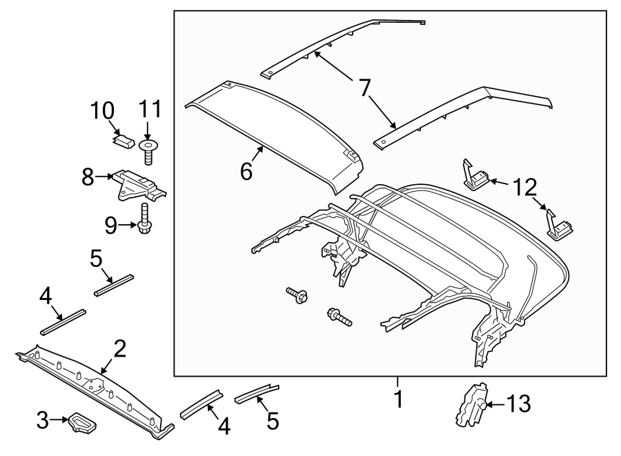 Diagram CONVERTIBLE TOP. FRAME & COMPONENTS. for your 2000 Ford Mustang   