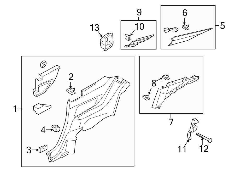 Diagram Quarter panel. Interior trim. for your 2020 Ford F-150 2.7L EcoBoost V6 A/T RWD XLT Standard Cab Pickup Fleetside 