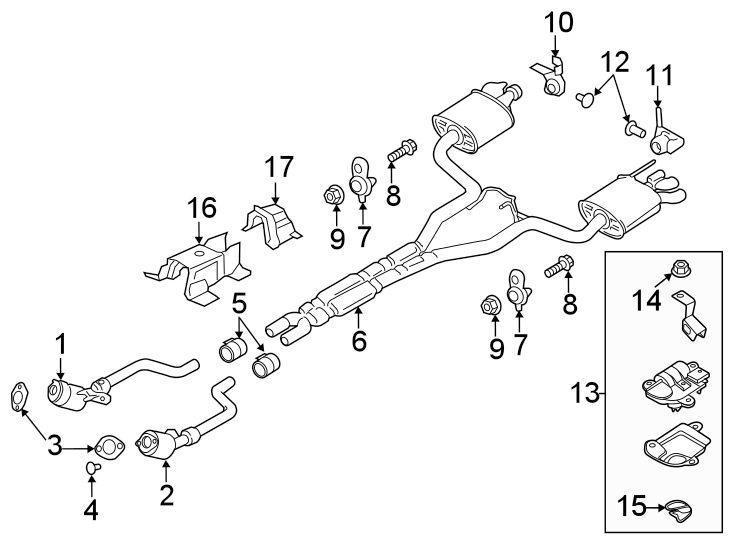 Diagram Exhaust system. Exhaust components. for your 2017 Ford F-350 Super Duty 6.7L Power-Stroke V8 DIESEL A/T 4WD XLT Standard Cab Pickup 