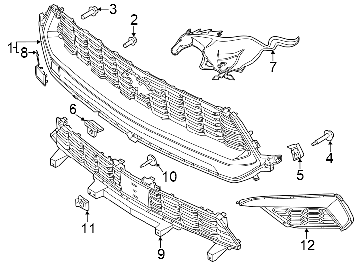 Diagram Front bumper & grille. Grille & components. for your 2017 Ford F-350 Super Duty 6.7L Power-Stroke V8 DIESEL A/T 4WD XLT Standard Cab Pickup Fleetside 