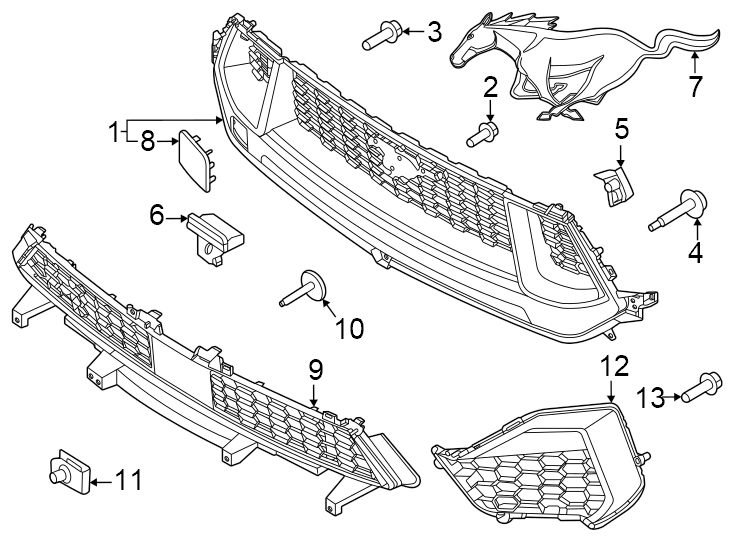 Diagram Front bumper & grille. Grille & components. for your 2017 Ford F-350 Super Duty 6.7L Power-Stroke V8 DIESEL A/T 4WD XLT Standard Cab Pickup Fleetside 