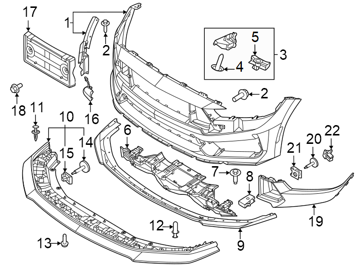 Diagram Front bumper & grille. Bumper & components. for your 2018 Lincoln MKZ Black Label Sedan 3.0L EcoBoost V6 A/T FWD 