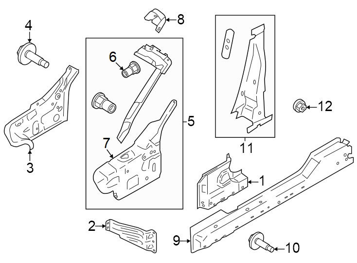 Diagram Pillars. Rocker & floor. Hinge pillar. Lock pillar. for your 2019 Lincoln MKZ Base Sedan  