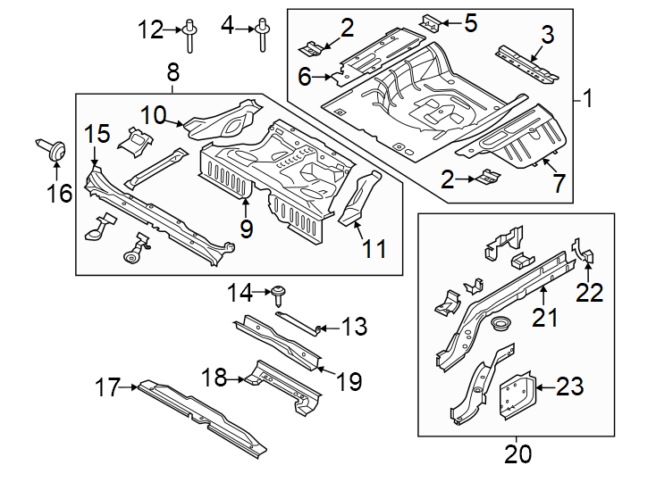 Diagram Rear body & floor. Rear floor & rails. for your 2008 Lincoln MKZ   