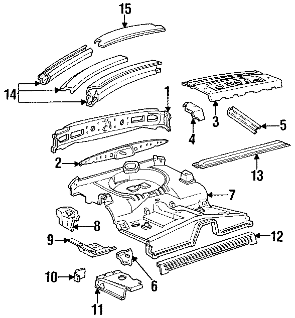 Diagram REAR BODY & FLOOR. FLOOR & RAILS. for your Ford Mustang  