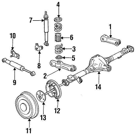 Diagram REAR SUSPENSION. AXLE HOUSING. BRAKE COMPONENTS. SUSPENSION COMPONENTS. for your 2018 Ford Police Interceptor Sedan   