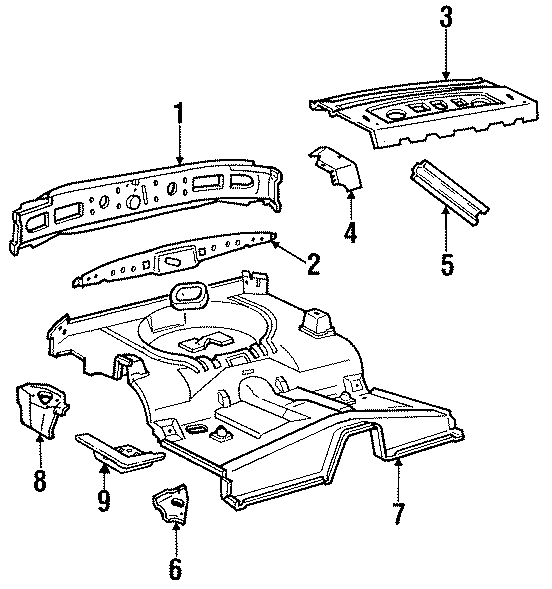 Diagram REAR BODY & FLOOR. FLOOR & RAILS. for your Ford Mustang  