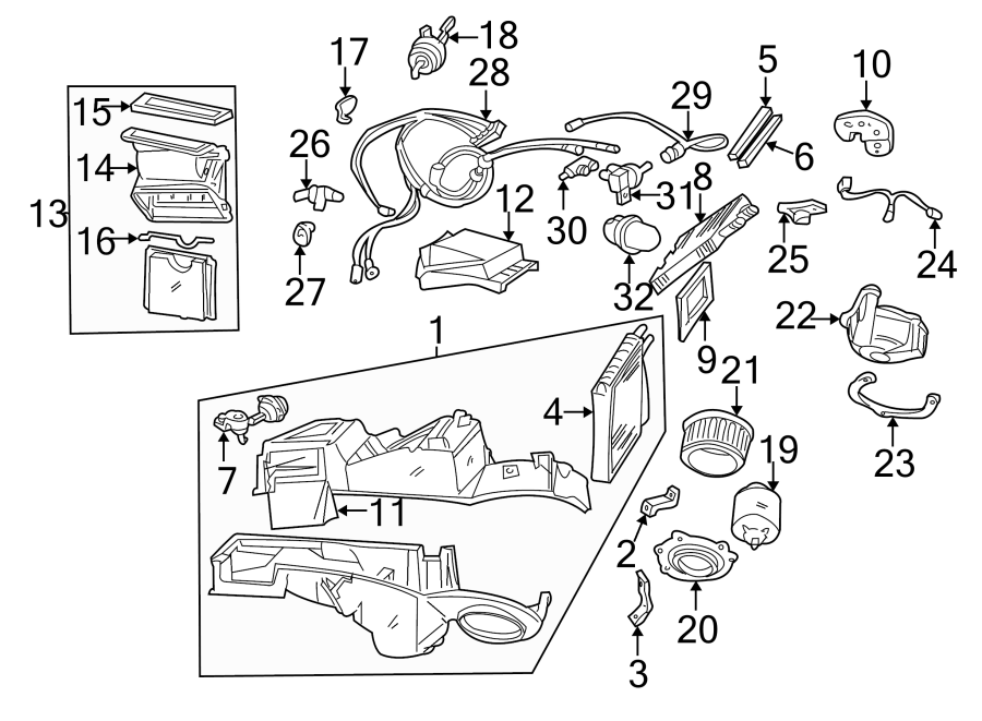 Diagram AIR CONDITIONER & HEATER. EVAPORATOR & HEATER COMPONENTS. for your 1992 Ford Ranger   