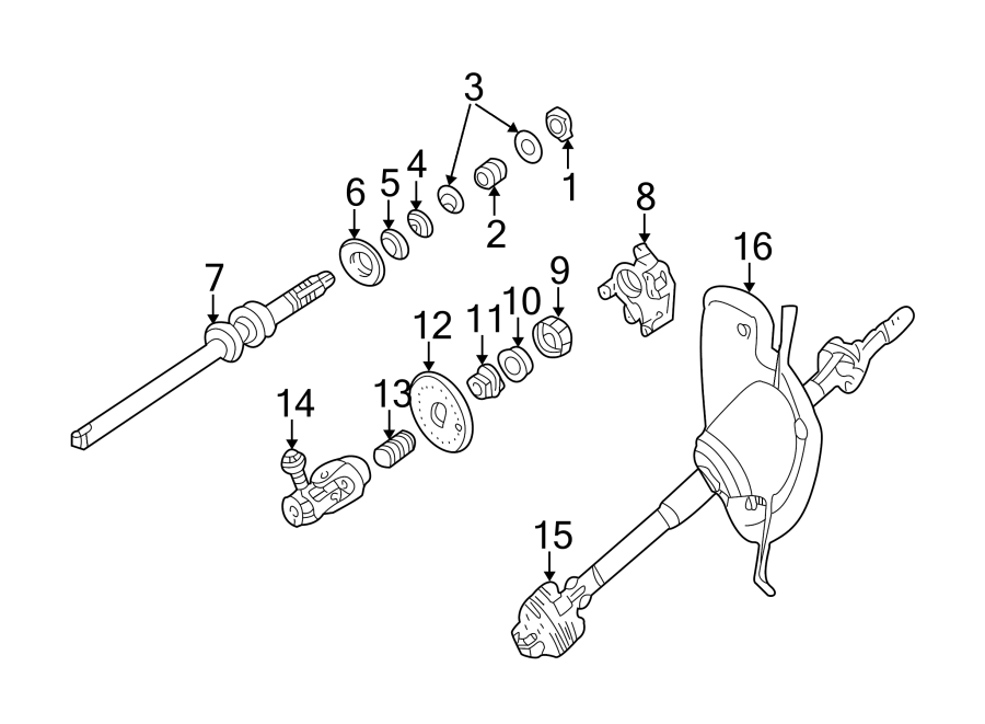 Diagram STEERING COLUMN. SHAFT & INTERNAL COMPONENTS. for your 1987 Mercury Grand Marquis   