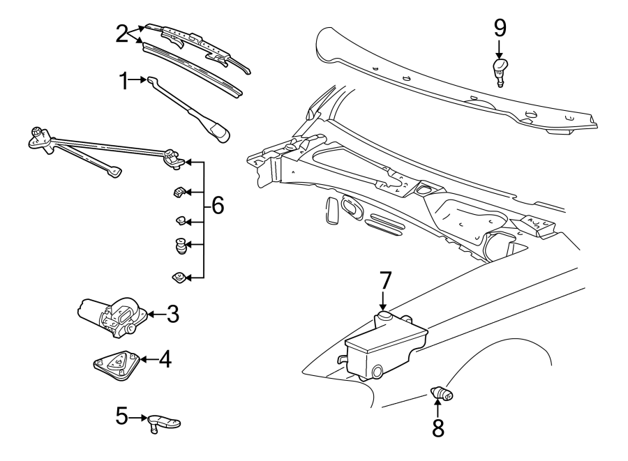 Diagram WINDSHIELD. WIPER & WASHER COMPONENTS. for your 2009 Ford F-150 4.6L V8 A/T RWD XLT Standard Cab Pickup Stepside 