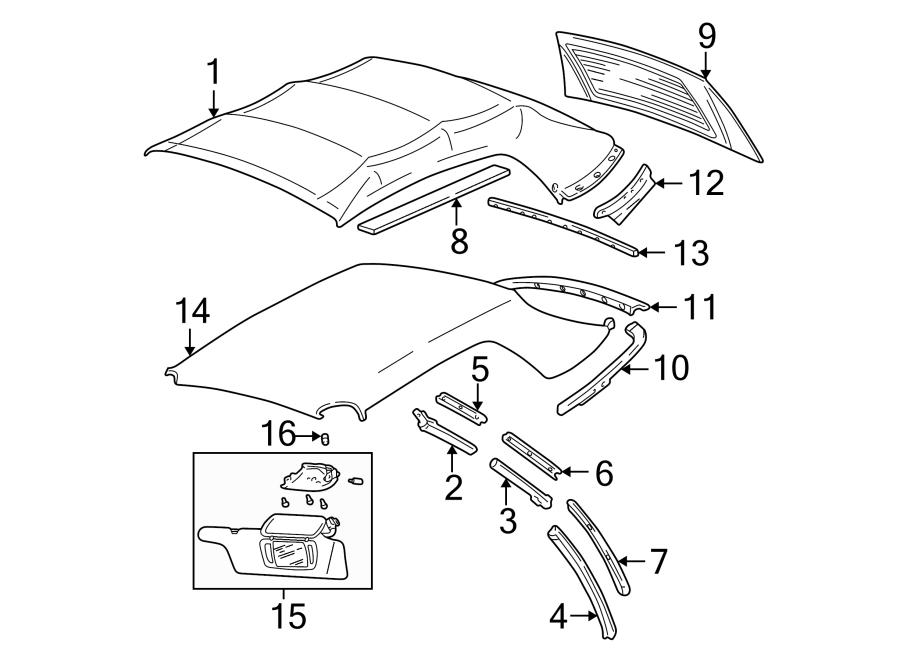 Diagram Convertible top. Covers & trim. Exterior trim. Interior trim. for your Ford Mustang  