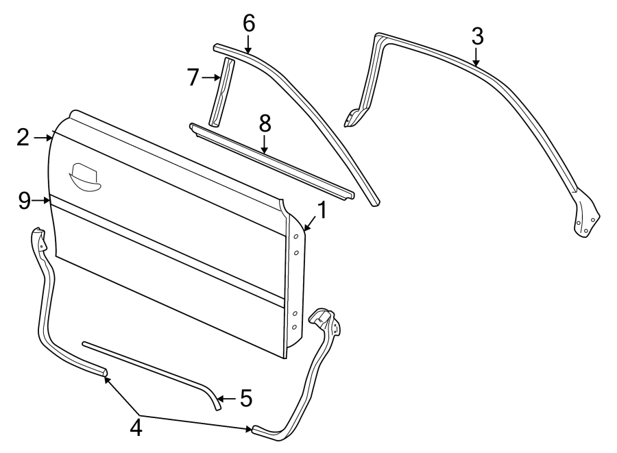 Diagram DOOR & COMPONENTS. EXTERIOR TRIM. for your 2018 Ford F-250 Super Duty 6.2L V8 FLEX A/T 4WD XLT Extended Cab Pickup 