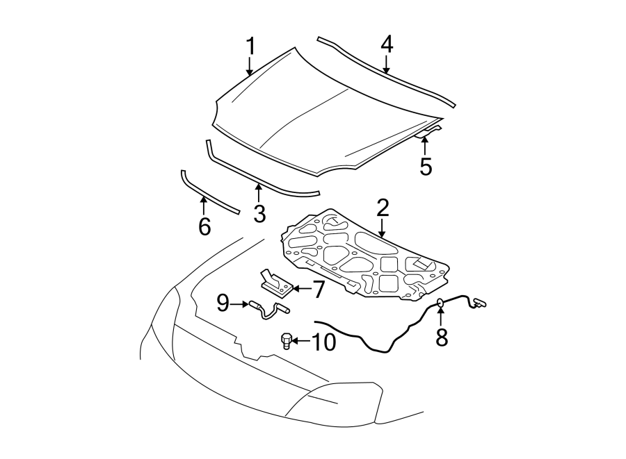 Diagram HOOD & COMPONENTS. for your 2003 Ford F-150 5.4L Triton V8 BI-FUEL A/T 4WD Lariat Crew Cab Pickup Fleetside 