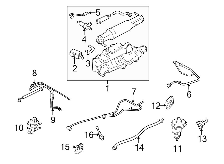 Diagram EMISSION SYSTEM. EMISSION COMPONENTS. for your 2014 Lincoln MKZ Base Sedan  