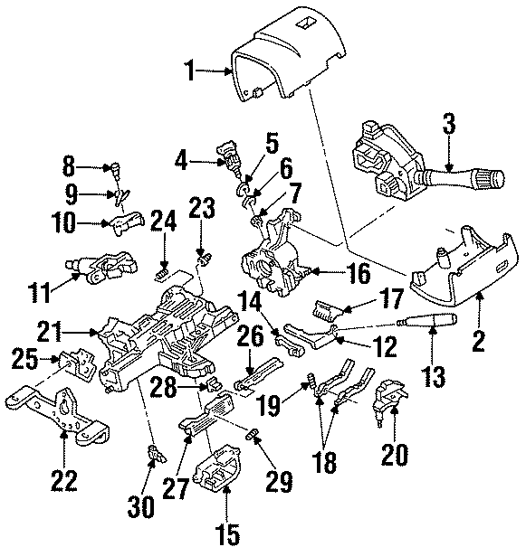 STEERING COLUMN. HOUSING & COMPONENTS. SHROUD. SWITCHES & LEVERS. Diagram