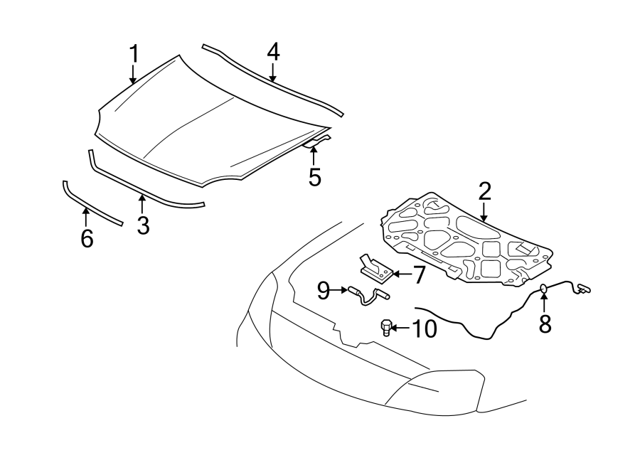 Diagram HOOD & COMPONENTS. for your 2003 Ford F-150 4.6L Triton (Windsor) V8 M/T RWD XLT Crew Cab Pickup Stepside 