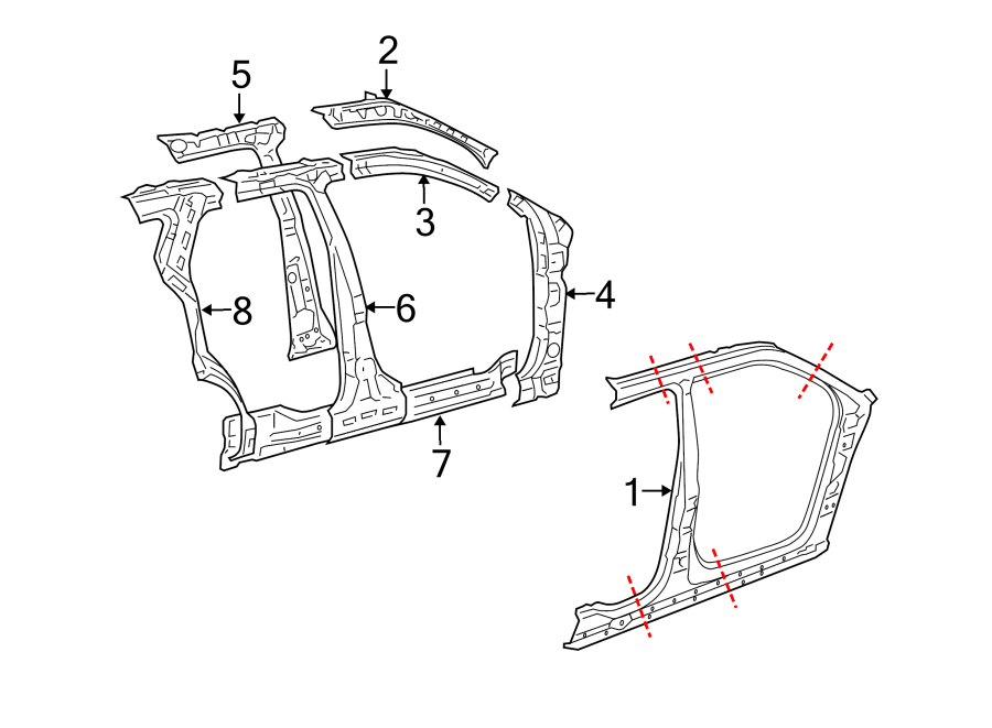 Diagram PILLARS. ROCKER & FLOOR. CENTER PILLAR & ROCKER. HINGE PILLAR. UNISIDE. for your Ford Freestyle  