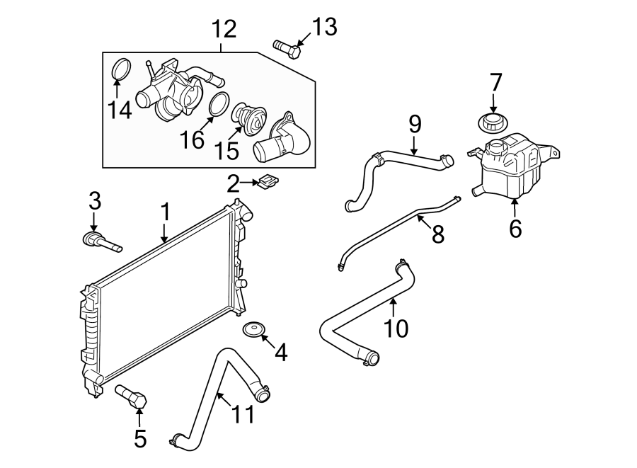 Diagram RADIATOR & COMPONENTS. for your 1998 Ford F-150 5.4L Triton V8 BI-FUEL A/T RWD XL Extended Cab Pickup Fleetside 