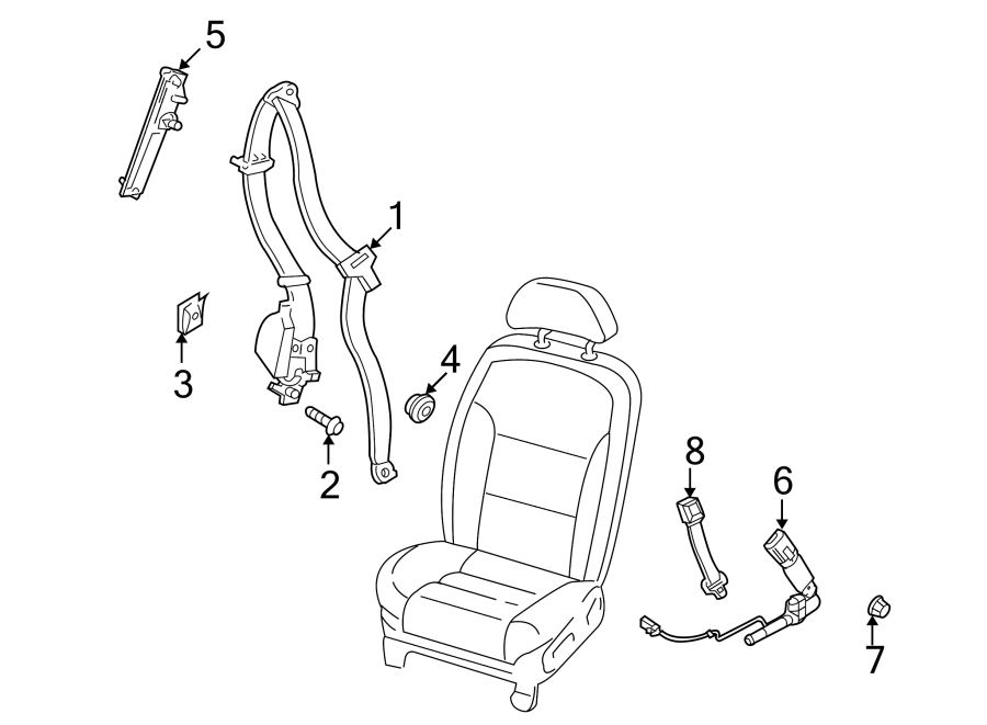 Diagram RESTRAINT SYSTEMS. FRONT SEAT BELTS. for your 2007 Ford F-150 4.2L Triton V6 M/T RWD XLT Standard Cab Pickup Fleetside 