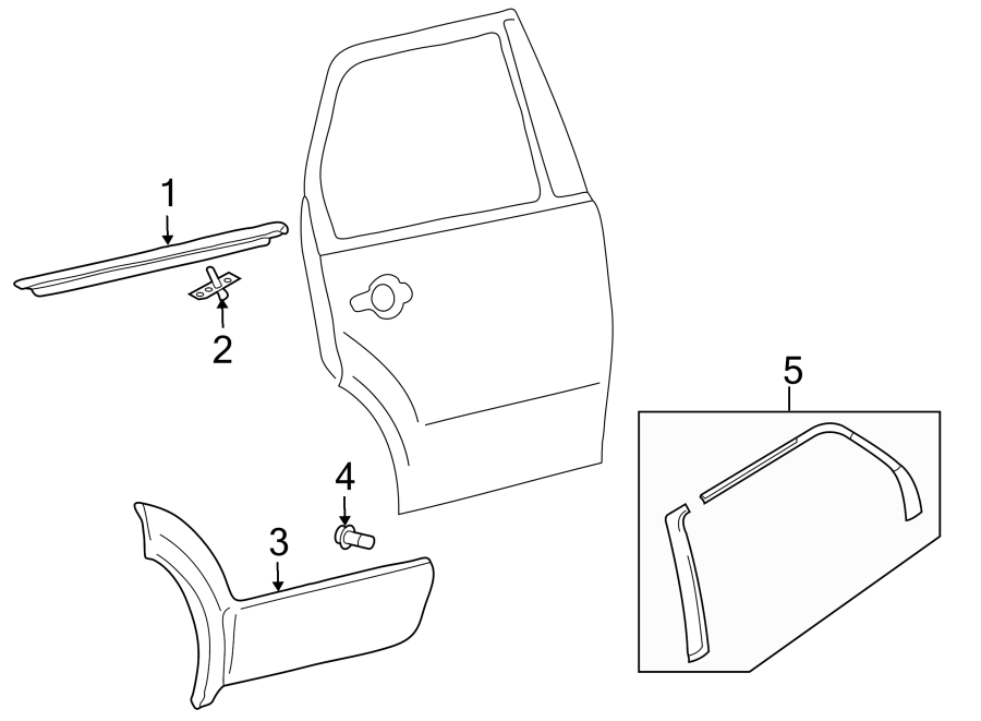 Diagram REAR DOOR. EXTERIOR TRIM. for your 2018 Ford F-350 Super Duty 6.2L V8 FLEX A/T RWD XL Extended Cab Pickup 