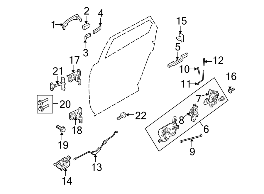 Diagram REAR DOOR. LOCK & HARDWARE. for your Ford