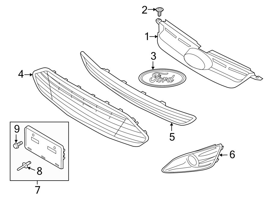 Diagram FRONT BUMPER & GRILLE. GRILLE & COMPONENTS. for your 2010 Lincoln MKZ   