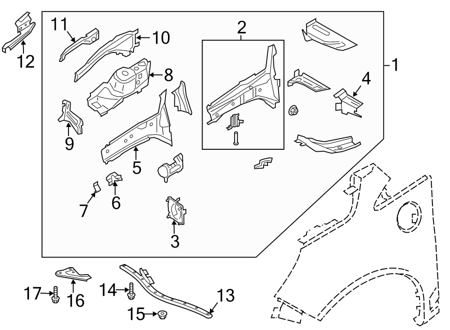 Diagram Fender. Structural components & rails. for your 2017 Lincoln MKZ Reserve Sedan 3.0L EcoBoost V6 A/T AWD 