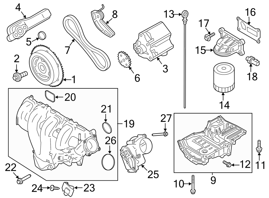 Diagram ENGINE / TRANSAXLE. ENGINE PARTS. for your Ford