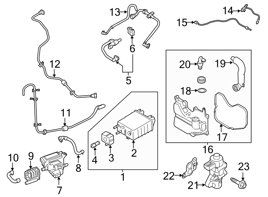 Diagram EMISSION SYSTEM. EMISSION COMPONENTS. for your 2016 Lincoln MKZ Black Label Sedan  