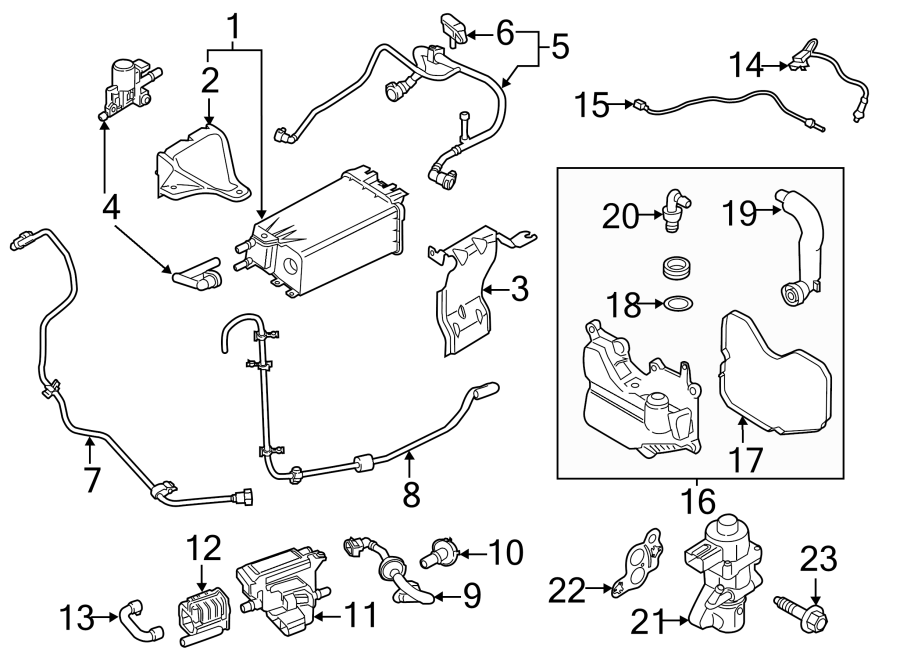 Diagram EMISSION SYSTEM. EMISSION COMPONENTS. for your 2014 Lincoln MKZ Base Sedan 2.0L EcoBoost A/T FWD 