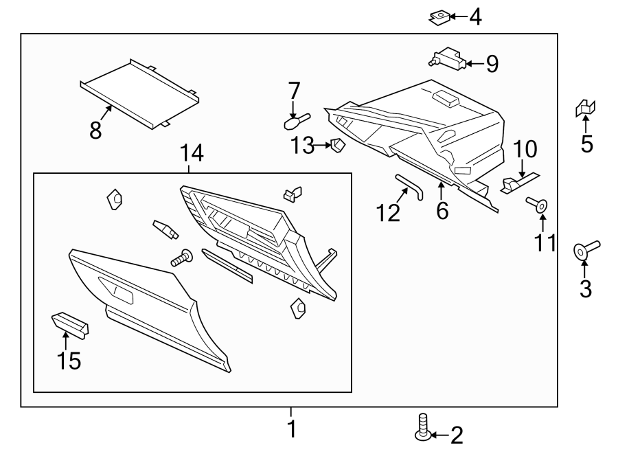 Diagram INSTRUMENT PANEL. GLOVE BOX. for your 2001 Ford Escape   