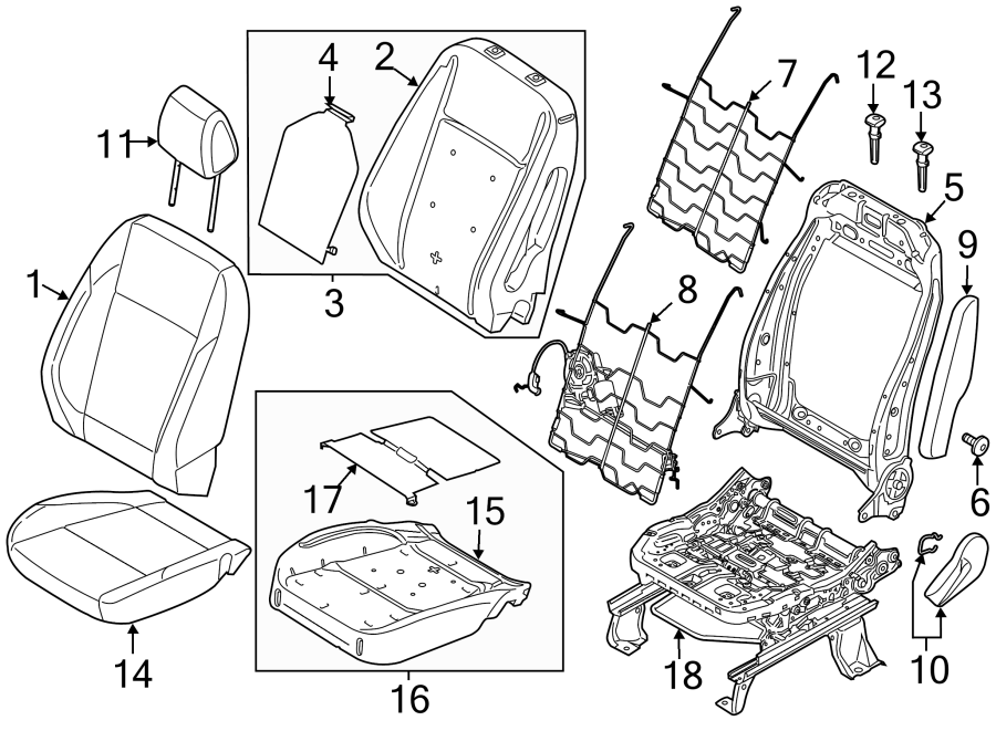 Diagram SEATS & TRACKS. DRIVER SEAT COMPONENTS. for your 2000 Ford F-150   