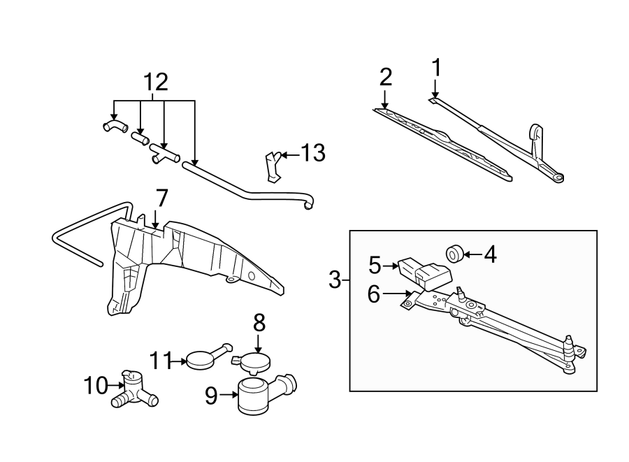 Diagram WINDSHIELD. WIPER & WASHER COMPONENTS. for your 2000 Ford Focus 2.0L Zetec M/T ZX3 Hatchback 