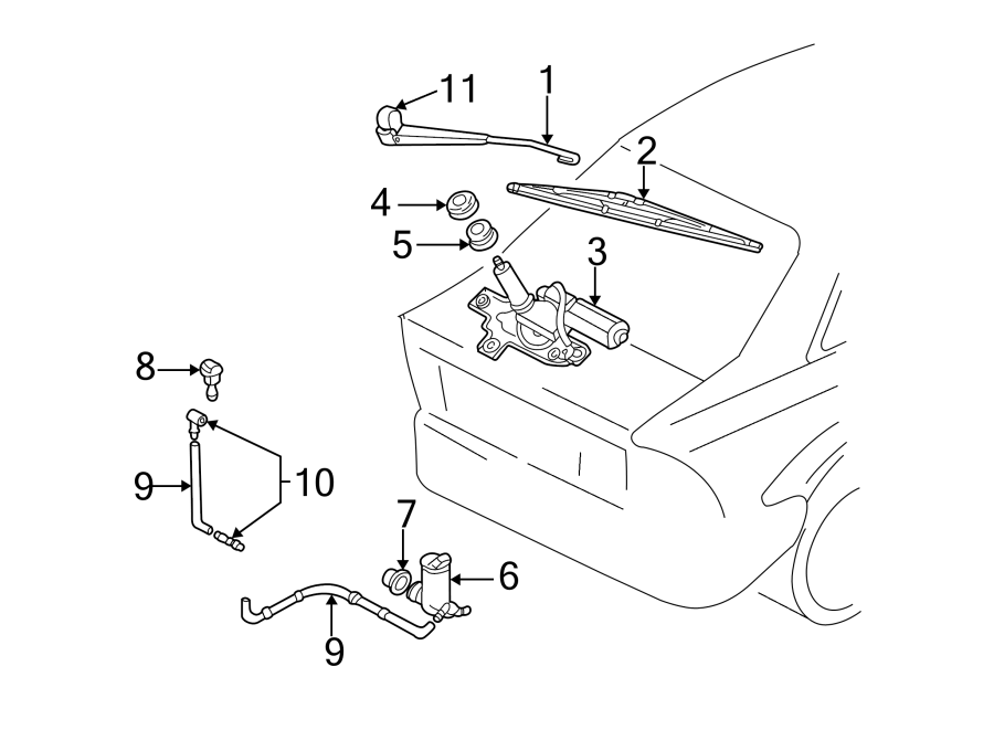 Diagram LIFT GATE. WIPER & WASHER COMPONENTS. for your 2000 Ford Focus 2.0L Zetec M/T ZX3 Hatchback 