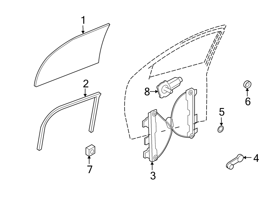 Diagram FRONT DOOR. GLASS & HARDWARE. for your 2001 Ford Excursion   