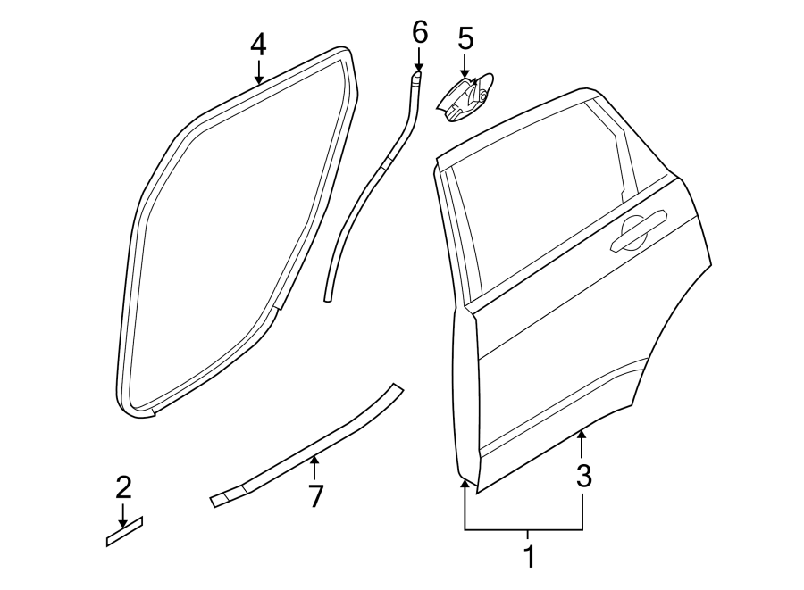 Diagram REAR DOOR. DOOR & COMPONENTS. for your 2022 Ford F-150 3.5L EcoBoost V6 A/T 4WD SSV Extended Cab Pickup Fleetside 