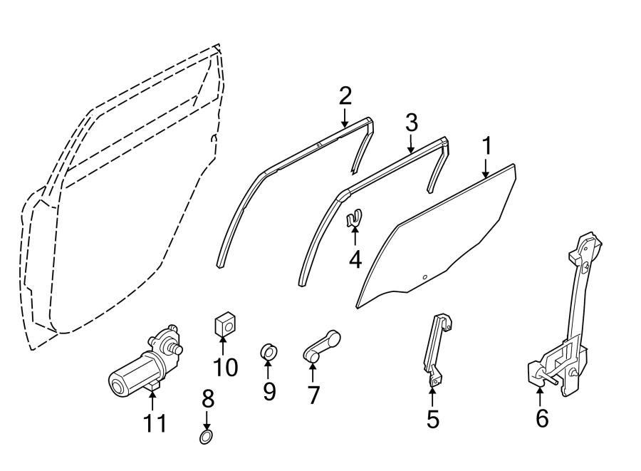 Diagram Rear door. Glass & hardware. for your 2001 Ford Excursion   