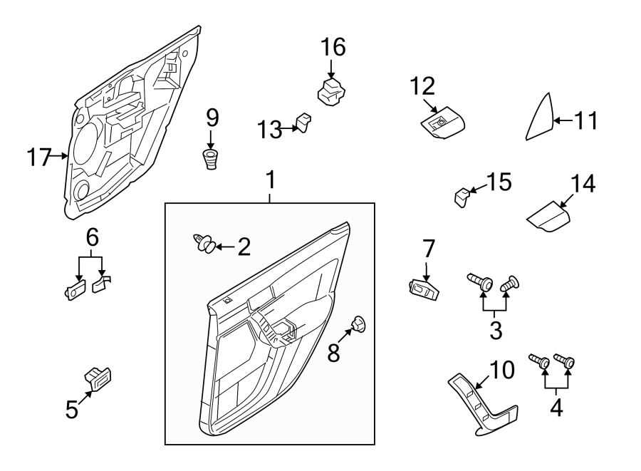 Diagram REAR DOOR. INTERIOR TRIM. for your 2016 Ford F-150 2.7L EcoBoost V6 A/T 4WD XL Standard Cab Pickup Fleetside 