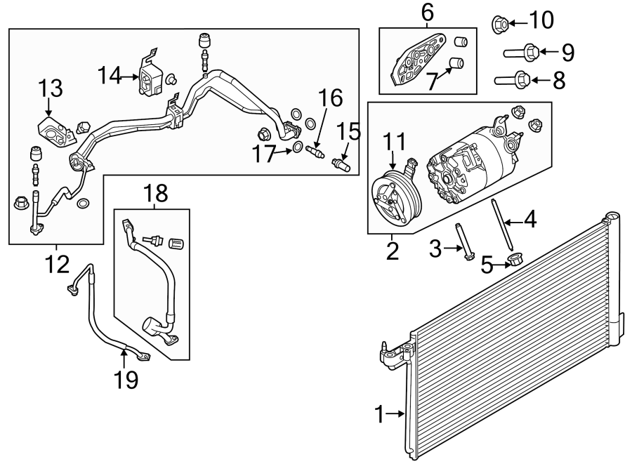 Diagram AIR CONDITIONER & HEATER. COMPRESSOR & LINES. CONDENSER. for your 2002 Ford Ranger   