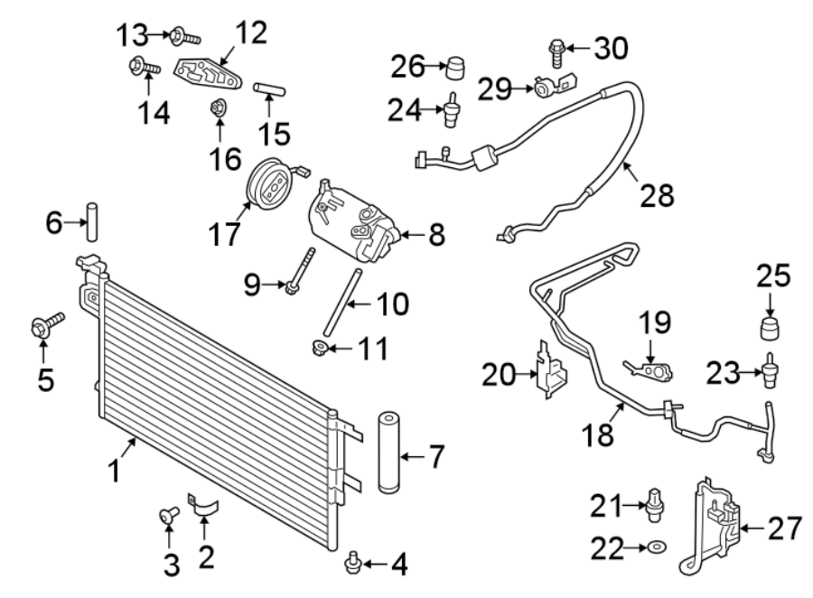 Diagram AIR CONDITIONER & HEATER. COMPRESSOR & LINES. CONDENSER. for your 1995 Ford