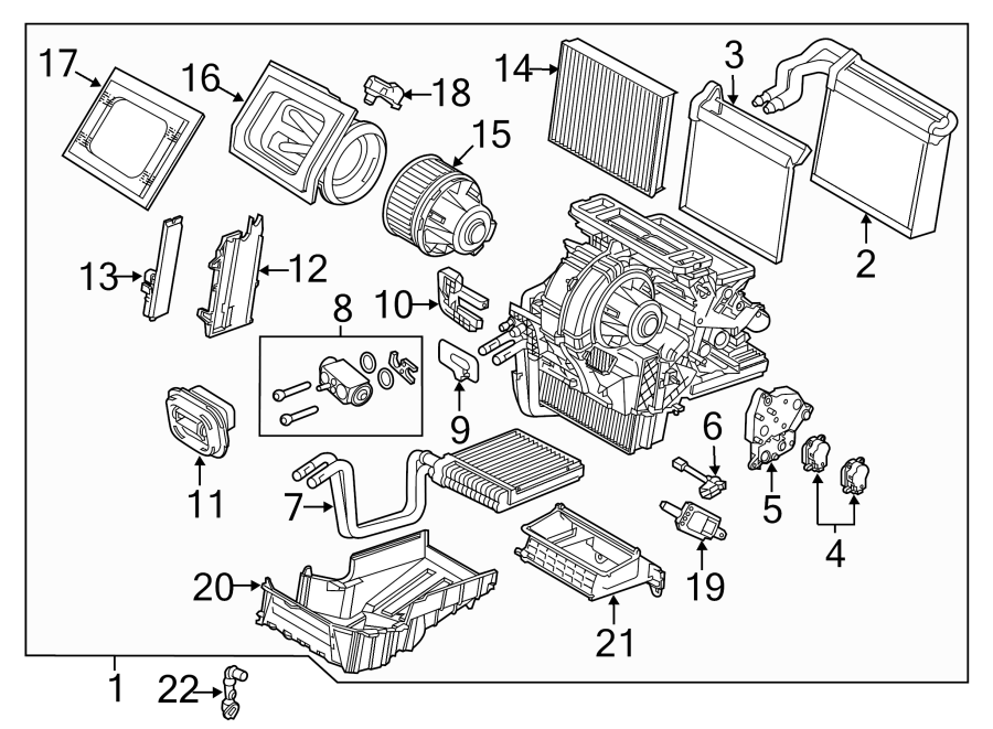 Diagram AIR CONDITIONER & HEATER. EVAPORATOR & HEATER COMPONENTS. for your Ford Focus  