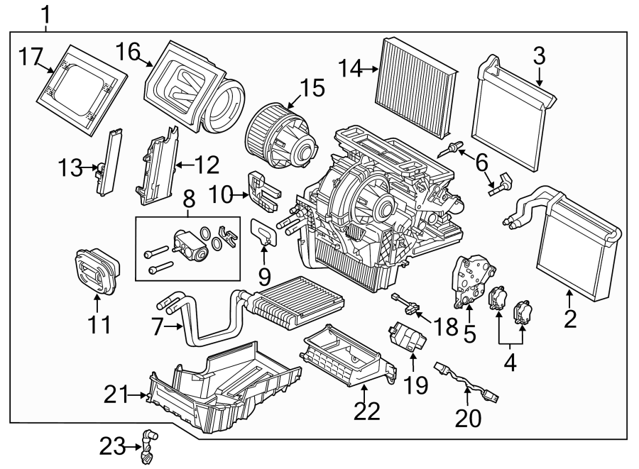 Diagram AIR CONDITIONER & HEATER. EVAPORATOR & HEATER COMPONENTS. for your 1999 Ford Expedition   