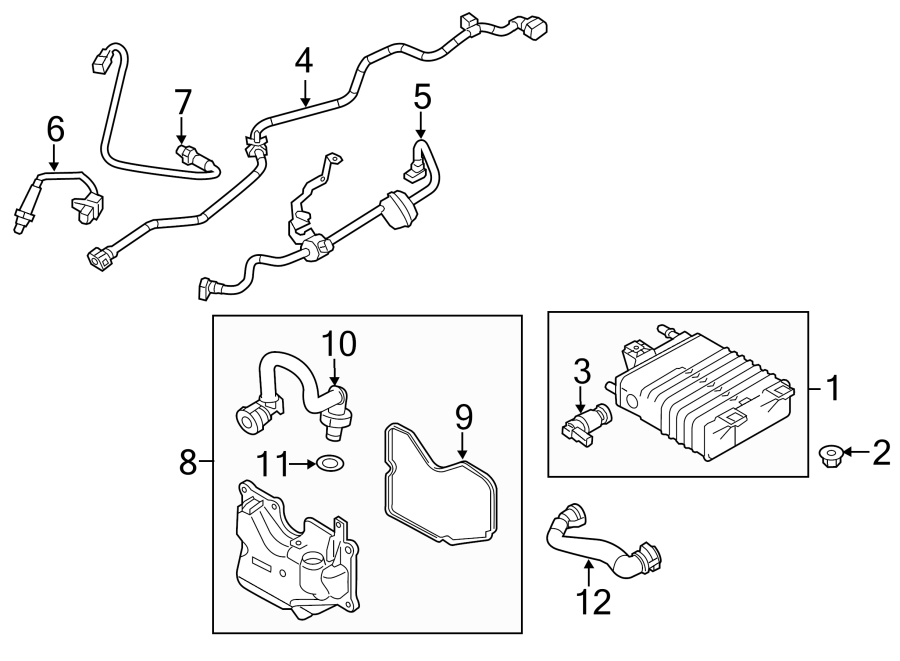 Diagram Emission system. Emission components. for your 2014 Lincoln MKZ Base Sedan 3.7L Duratec V6 A/T FWD 