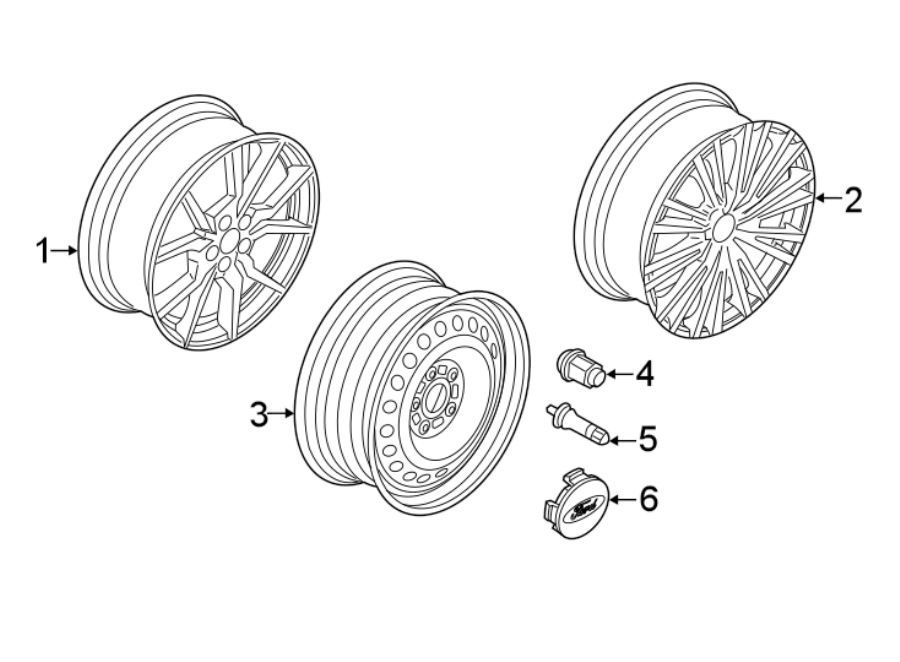 Diagram WHEELS & TRIM. for your 2011 Ford Fusion 2.5L Duratec FULL HYBRID EV-GAS (FHEV) CVT FWD Hybrid Sedan 